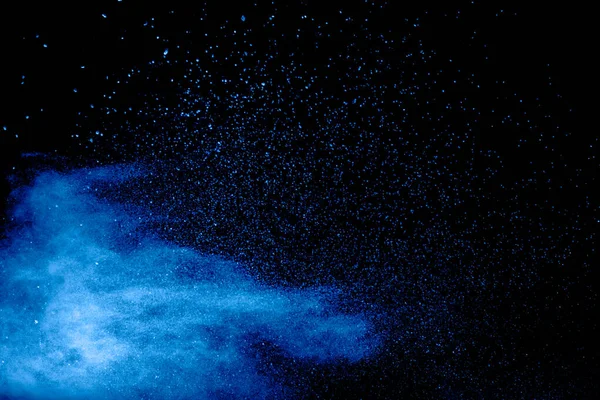 Kék Por Felrobban Felhő Fekete Hátterben Indult Kék Por Részecskék — Stock Fotó