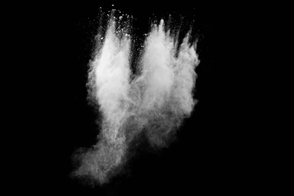 黒い背景に白い塵の粒子の凍結運動 白い粉爆発雲 — ストック写真