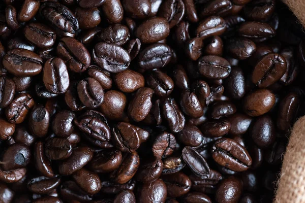 Rostade Kaffebönor Konsistens Som Används Som Bakgrund Platt Låg Ovanifrån — Stockfoto