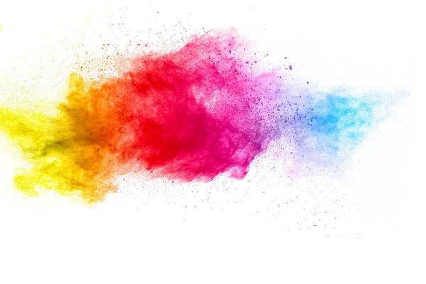 Explosión Partículas Multicolores Sobre Fondo Blanco Salpicadura Polvo Colorido —  Fotos de Stock