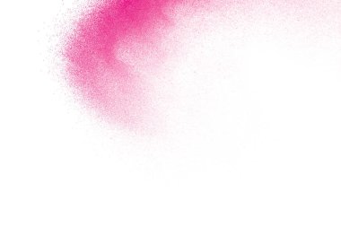 Pembe toz parçacıkları beyaz zemine sıçrıyor. Pembe toz sıçrıyor..