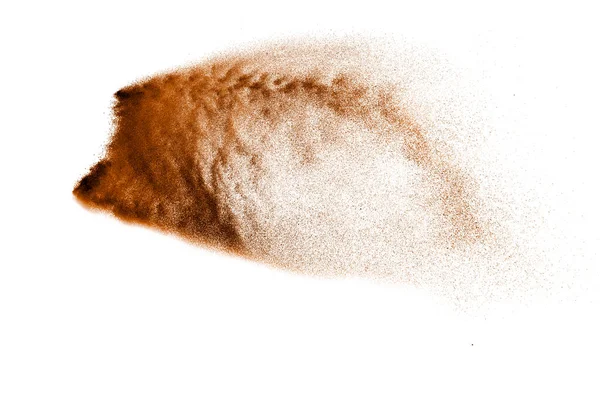 Suchá Exploze Říčního Písku Hnědý Barevný Písek Šplouchne Bílém Pozadí — Stock fotografie