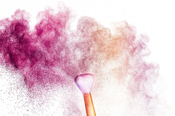 Una Spazzola Dorata Con Rosa Marrone Chiaro Compongono Impatto Polvere — Foto Stock