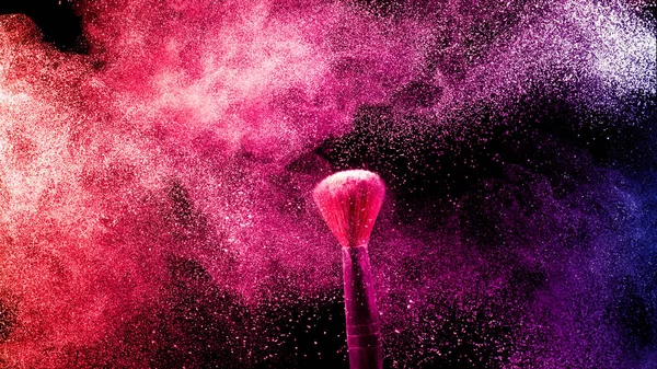 Pincel Con Rosa Púrpura Maquillaje Impacto Polvo Para Hacer Una —  Fotos de Stock