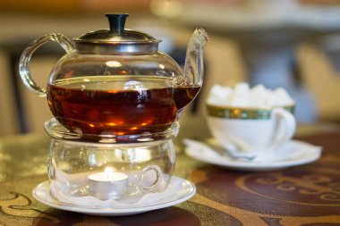 Çaydanlık ateş arka plan şeker Kupası