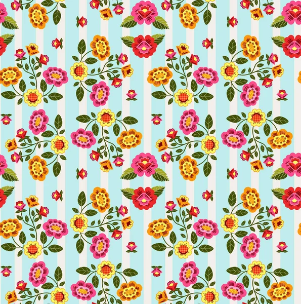 Colorful Summer Floral Pattern Folk Style Vector Flat Graphics — Stock Vector