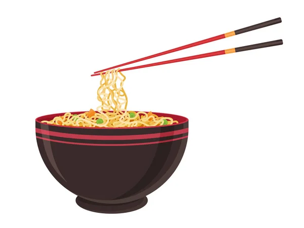 Comida Oriental Fideos Tradición Asiática Ramen Restaurante Fideos Chinos Con — Vector de stock
