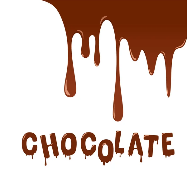 Chocolate Fluido Letras Chocolate Con Gotas Goteo Aislamientos Vectoriales Sobre — Vector de stock