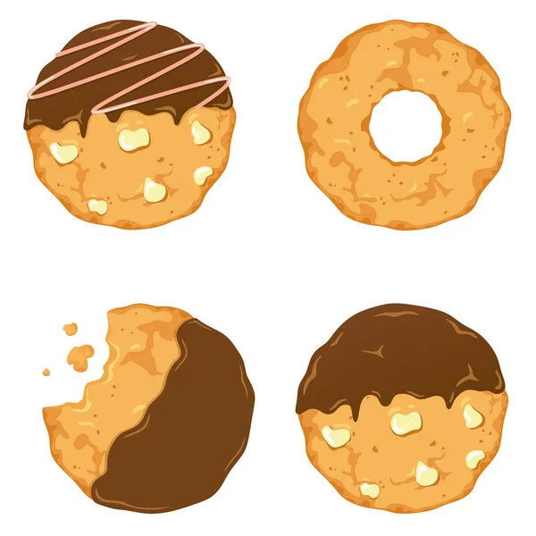 Traditional Cookies Chocolate Crisps Bitten Broken Cookie Crumbs Vector Illustration — Stock Vector