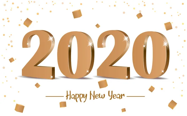 Feliz Año Nuevo 2020 Texto Oro Con Retroiluminación Caligrafía Plantilla — Vector de stock