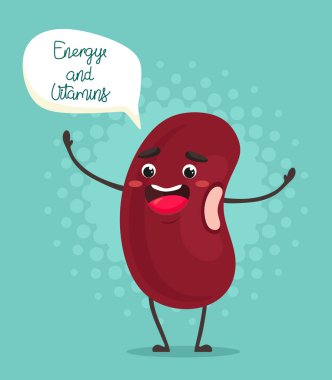Çizgi film tarzında fasulye. Kırmızı fasulye. Enerji ve Vitaminler. Vektör illüstrasyonu