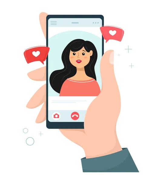 Chamada Vídeo Com Tua Namorada Uma Mão Masculina Segura Smartphone — Vetor de Stock
