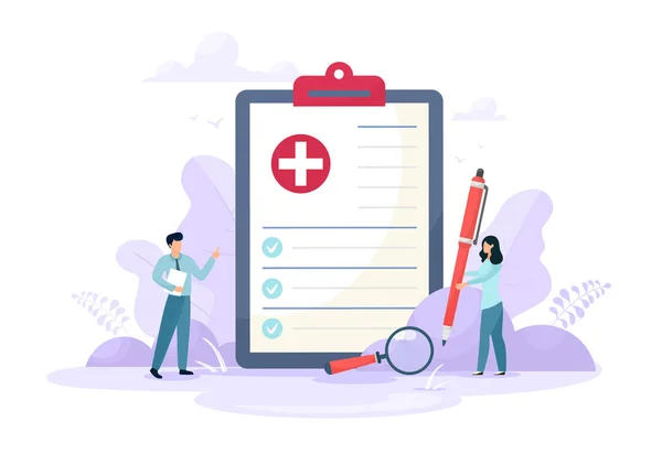 Ιατρική Φόρμα Ιατρική Αναφορά Χαρακτηριστικά Πρόχειρο Σταυρό Στυλό Και Σημάδια — Διανυσματικό Αρχείο