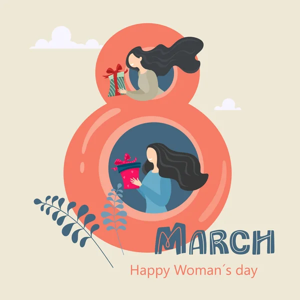 Παγκόσμια Ημέρα Της Γυναίκας Διανυσματικό Πρότυπο Χαριτωμένες Γυναίκες Και Χειρόγραφο — Διανυσματικό Αρχείο