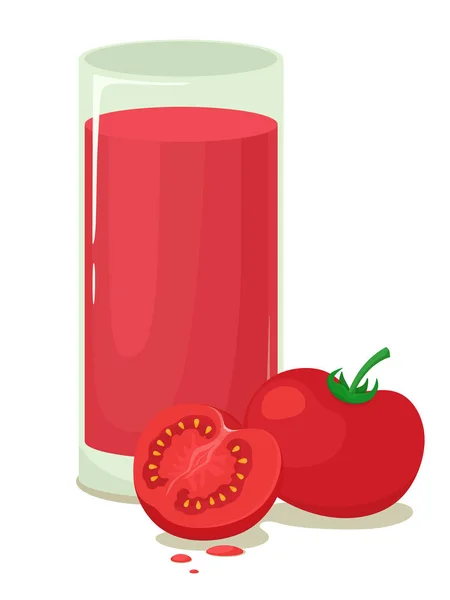 Copo Suco Tomate Com Tomates Gotas Suco Vetor Isolado Estilo — Vetor de Stock