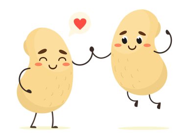 Tatlı kaju fıstığı çizgi filmi. Vektör fındıkları çizgi film düz stiliyle izole edilir.