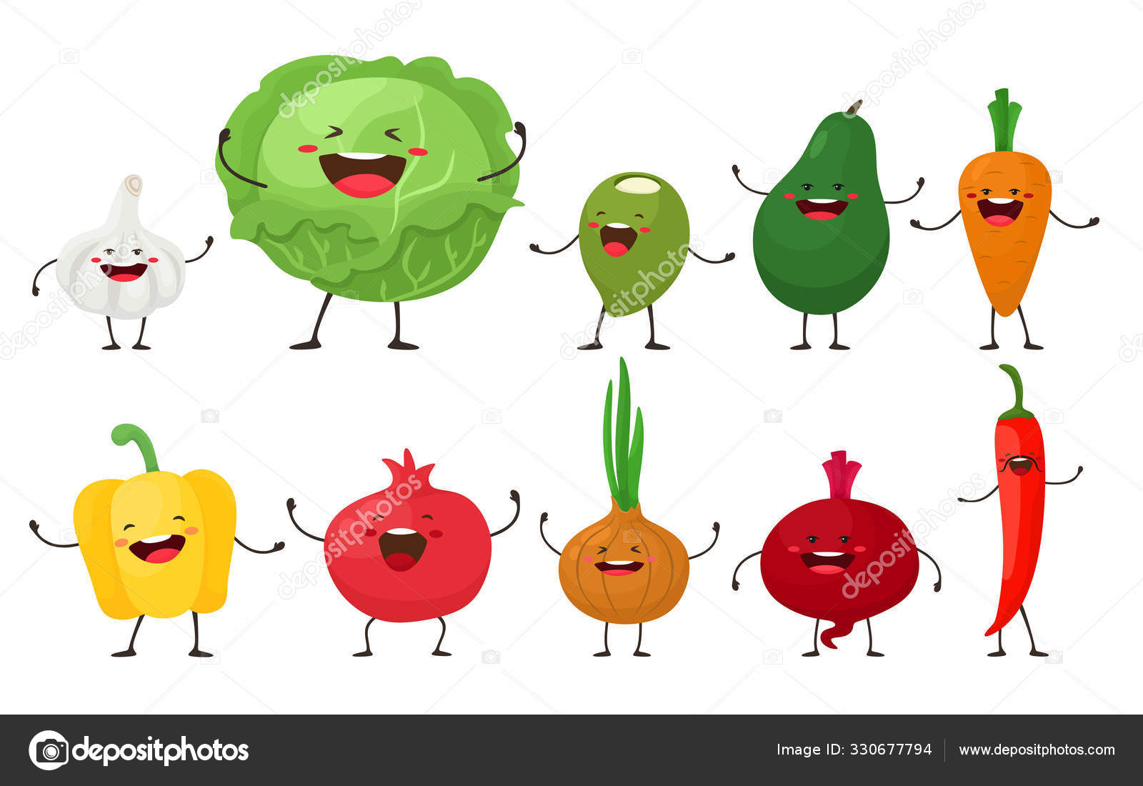 Legumes Engraçados Desenhos Animados Vector Isola Estilo Plano