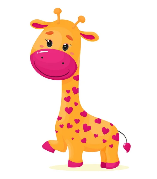 Jolie Girafe Dessin Animé Avec Des Cœurs Illustration Vectorielle Style — Image vectorielle