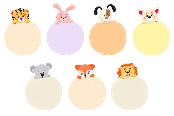 Text Bubbles Cute Animal Faces Vector Isolates Cartoon Flat Style — Stock Vector