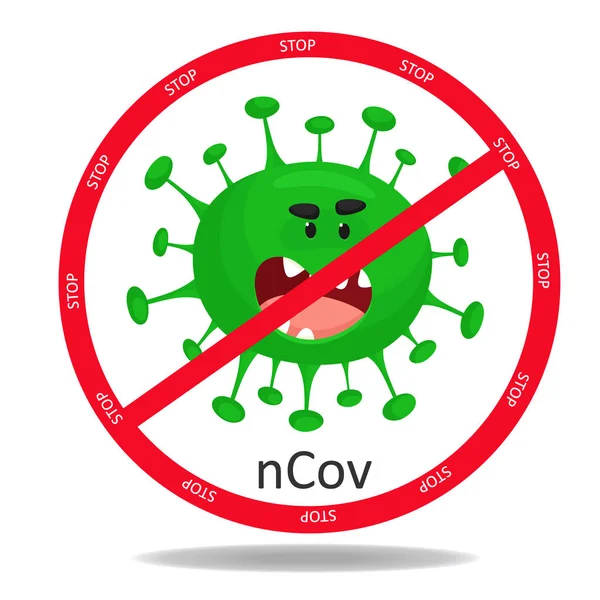 ストップ Conv 手描きかわいいウイルスや細菌 中国のコロナウイルス 隔離だキャラクターと停止標識コロナウイルス 2019 Ncov — ストックベクタ