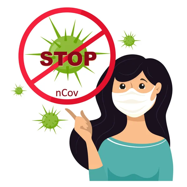 Coronavirus Chine Nouveau Coronavirus 2019 Ncov Femme Masque Médical Blanc — Image vectorielle