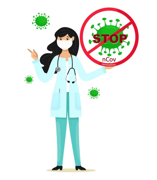 Coronavirus Chine Nouveau Coronavirus 2019 Nkov Femme Médecin Dans Masque — Image vectorielle
