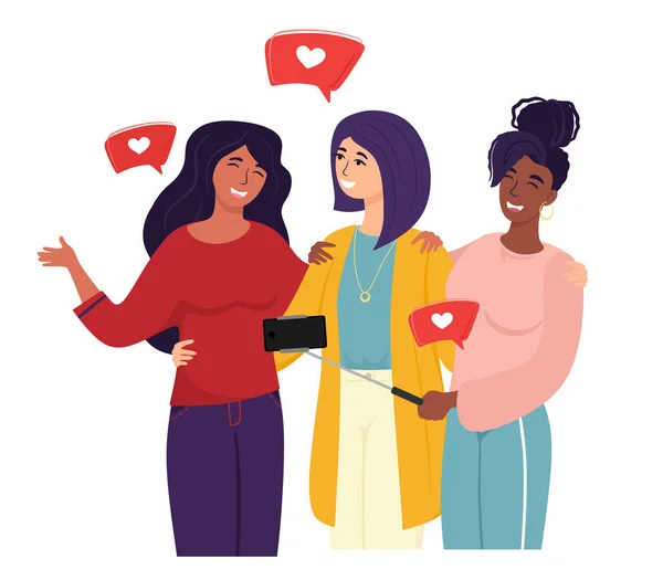 Las Novias Toman Selfies Para Las Redes Sociales Personajes Con — Vector de stock