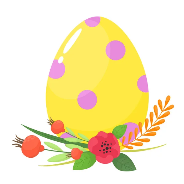 Joyeuse Pâques Œuf Pâques Avec Décorations Florales Isolat Vectoriel — Image vectorielle