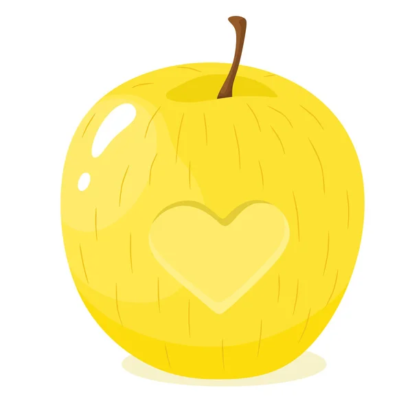 Heart Shaped Yellow Apple Carving Vector Isolate Cartoon Flat Style — Stock Vector