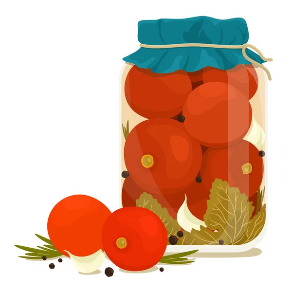 Tomates Enlatados Frasco Encurtidos Aislamiento Vectorial Estilo Realista — Vector de stock