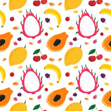 Tropikal meyveli kusursuz desen. Vektör deseni.