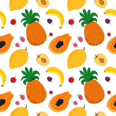 Tropikal meyveli kusursuz desen. Vektör deseni.