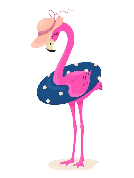 Flamingo Menina Chapéu Com Anel Borracha Tema Verão Praia Ilustração —  Vetores de Stock