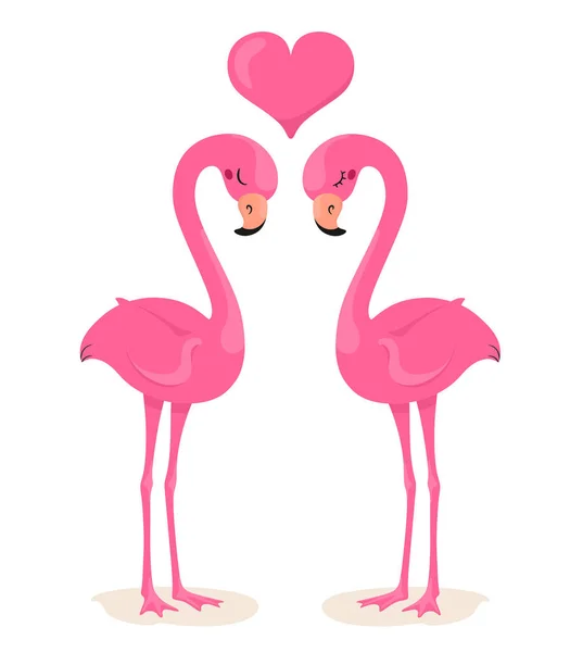 Kärlek Flamingos Med Ett Hjärta Vektor Illustration Tecknad Platt Stil — Stock vektor