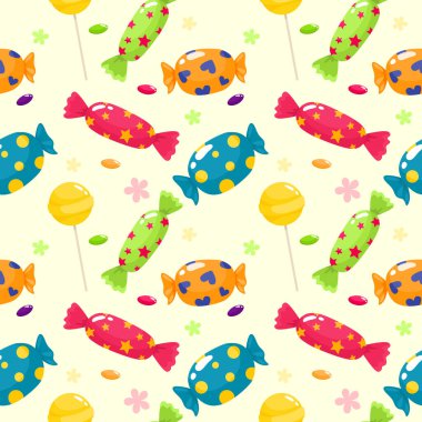 Parlak şekerin kusursuz deseni. Çizgi film biçiminde vektör deseni.