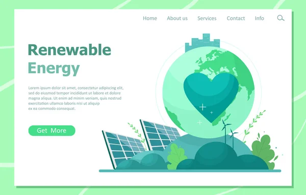 Concept Des Énergies Renouvelables Partir Soleil Des Éoliennes Page Débarquement — Image vectorielle