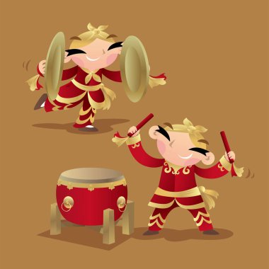 Çince oyun davul ve ziller Çin yeni yılı geliyor kutlamak için çocuklar