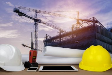 The construction of a large building. control concept.  clipart