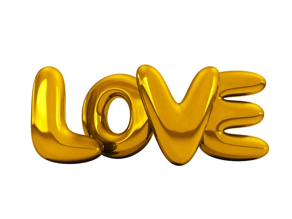 Zlaté nafukovací slovo láska. 3D vykreslování. — Stock fotografie