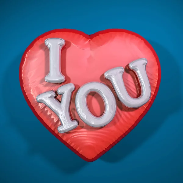 Mensagem Love You on the Heart Shaped Red Balloon . — Fotografia de Stock