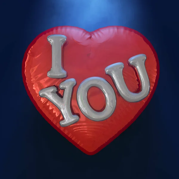Meddelande älskar dig på hjärtformade röda ballongen. 3D-rendering. — Stockfoto