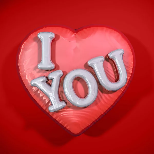 Message Love You on the Heart Shaped Red Balloon. — Stock Photo, Image