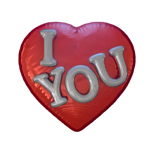 Message Love You on the Heart Shaped Red Balloon. 3D rendering. — Stock Photo, Image