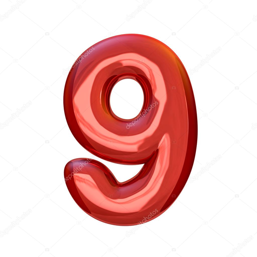 Red digits made of inflatable balloons isolated on white