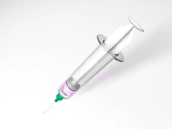 Injekční stříkačka s kapalinou, izolované na bílém pozadí. 3D vykreslování — Stock fotografie