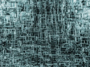 Küpleri arka plan cam ile soyut. 3D render