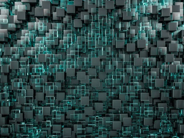 Abstract cubes background with glass. 3D rendering