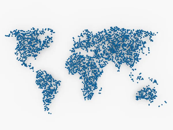 Mapa do mundo feito de ponto azul. Renderização 3D — Fotografia de Stock