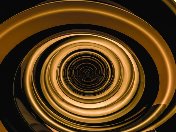 Forma de ouro swirly abstrato sobre fundo preto. Renderização 3D — Fotografia de Stock