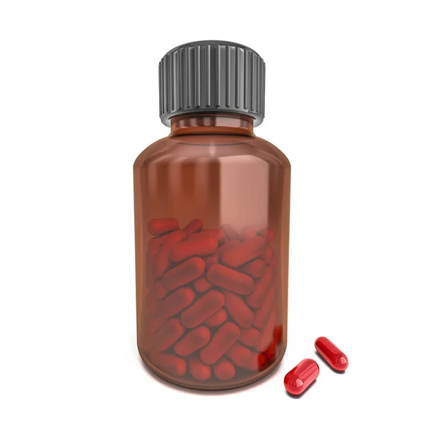 Isolerade medicinflaskor med drogen. 3D-rendering — Stockfoto